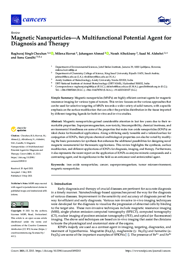 (PDF) Magnetic Nanoparticles—A Multifunctional Potential Agent for ...
