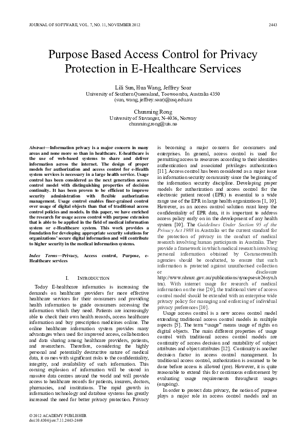 (PDF) Purpose Based Access Control for Privacy Protection in E ...