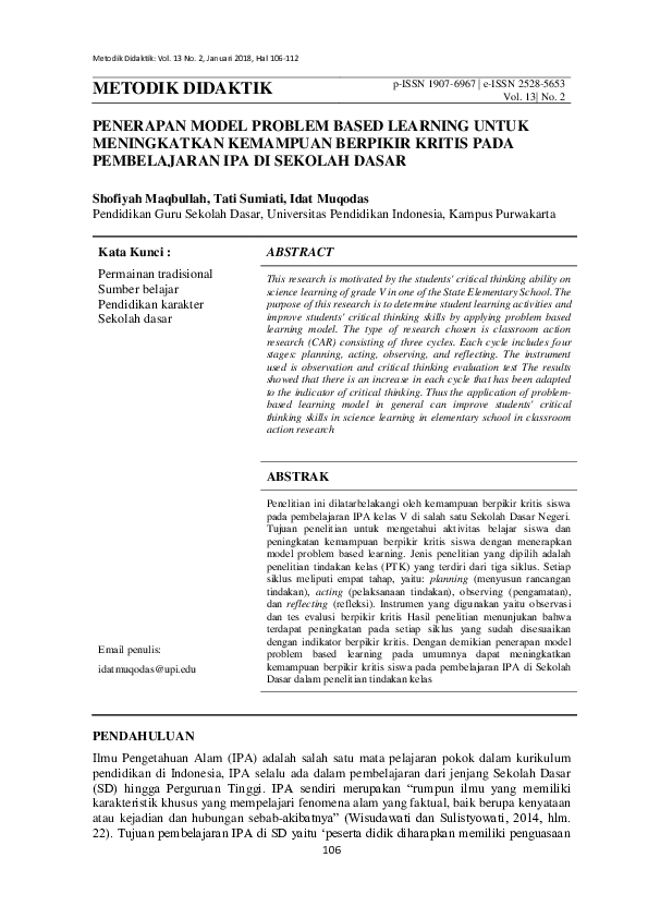 (PDF) Penerapan Model Problem Based Learning (PBL) Untuk Meningkatkan ...