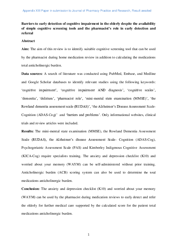 (PDF) Barriers to early detection of cognitive impairment in the ...