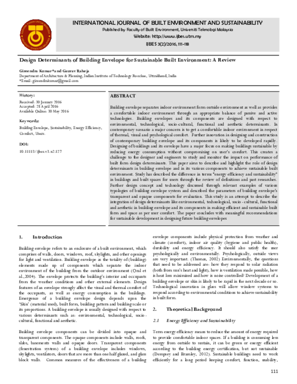 (PDF) Design Determinants of Building Envelope for Sustainable Built