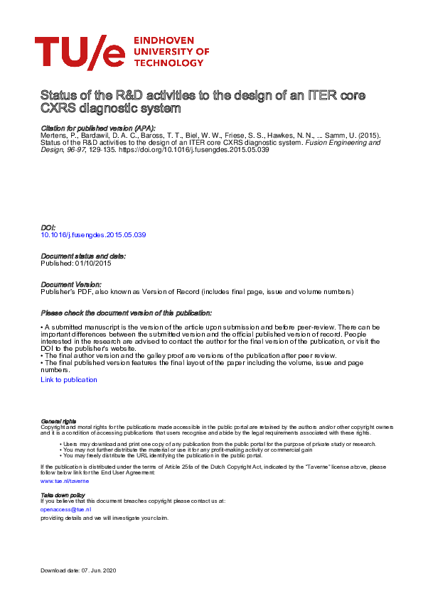(PDF) Status of the R&D activities to the design of an ITER core CXRS ...