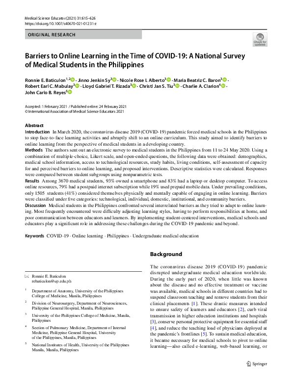 (PDF) Barriers to Online Learning in the Time of COVID-19: A National ...