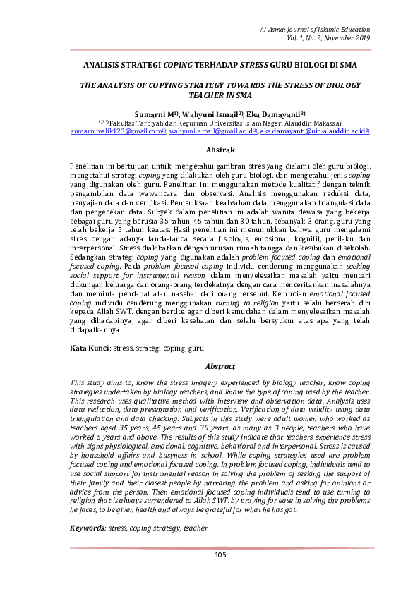  PDF Analisis Strategi Coping Terhadap Stress Guru Biologi DI Sma 