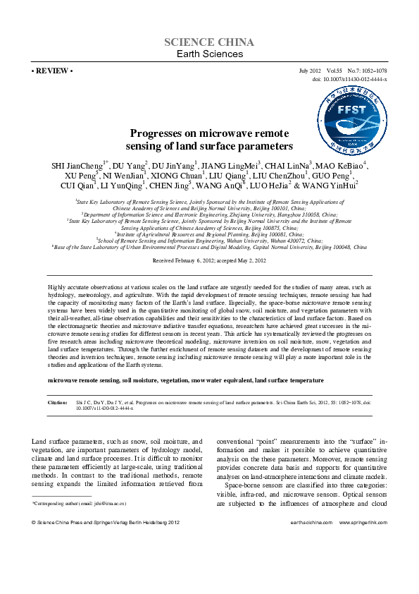 (PDF) Progresses on microwave remote sensing of land surface parameters