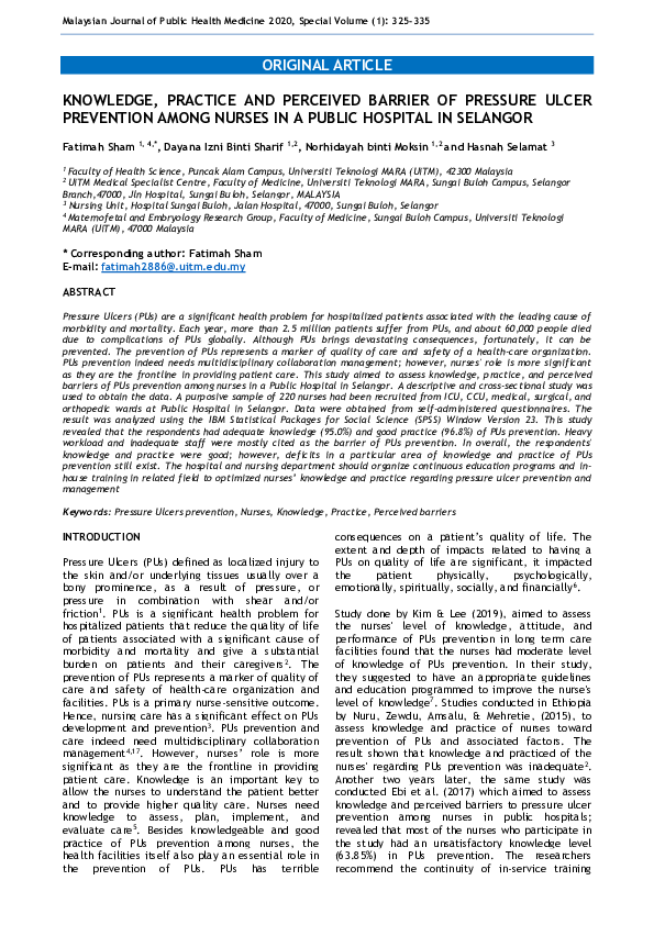 (PDF) Knowledge, Practice and Perceived Barrier of Pressure Ulcer ...