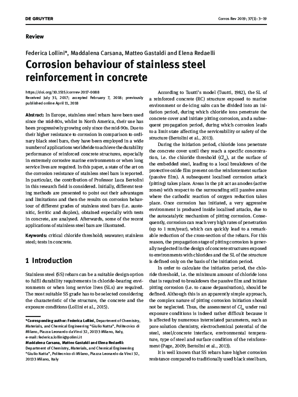 (PDF) Corrosion behaviour of stainless steel reinforcement in concrete