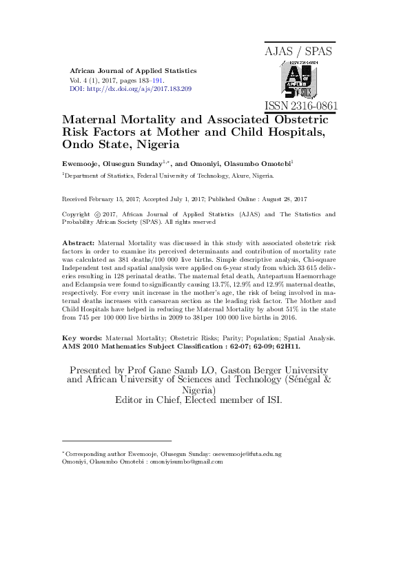 (PDF) Maternal Mortality and Associated Obstetric Risk Factors at ...