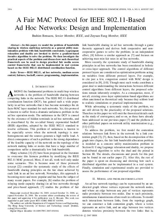 (PDF) A Fair MAC Protocol for IEEE 802.11-Based Ad Hoc Networks: Design ...