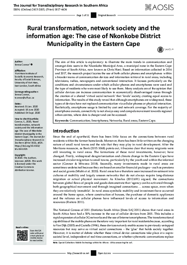 (PDF) Rural transformation, network society and the information age ...