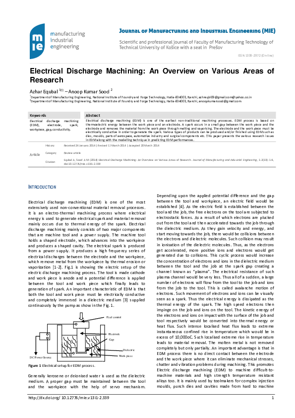 (PDF) Electrical Discharge Machining: An Overview on Various Areas of ...