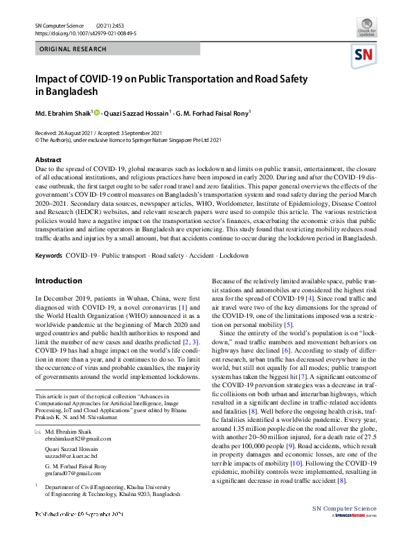 (PDF) Impact of COVID-19 on Public Transportation and Road Safety in ...