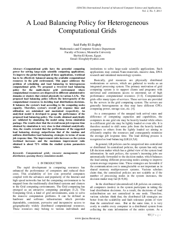 (PDF) A Load Balancing Policy for Heterogeneous Computational Grids