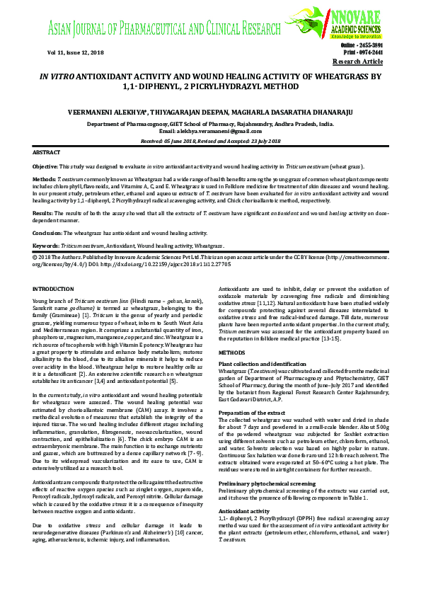 (PDF) In Vitro Antioxidant Activity and Wound Healing Activity of ...