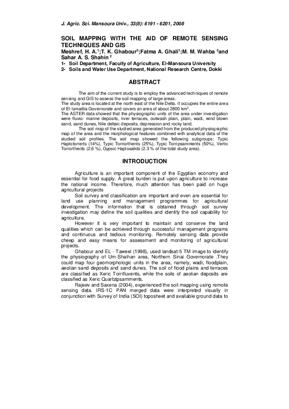 (PDF) Soil Mapping with the Aid of Remote Sensing Techniques and Gis