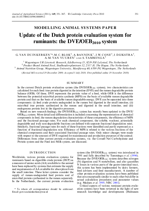 (PDF) Update of the Dutch protein evaluation system for ruminants: the ...
