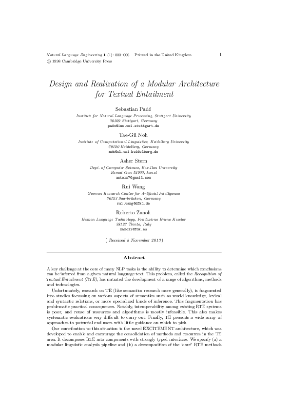 (PDF) Design and realization of a modular architecture for textual ...