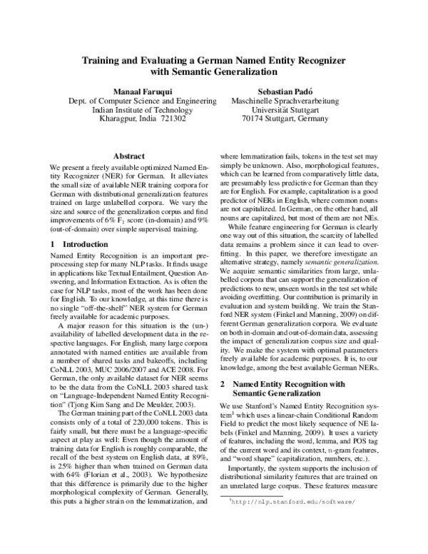 (PDF) Training and Evaluating a German Named Entity Recognizer with ...