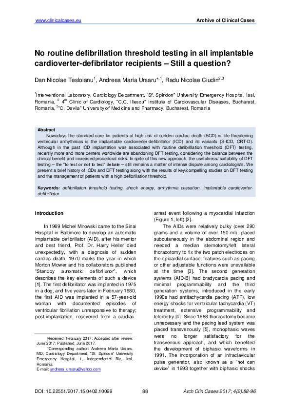(PDF) No routine defibrillation threshold testing in all implantable ...