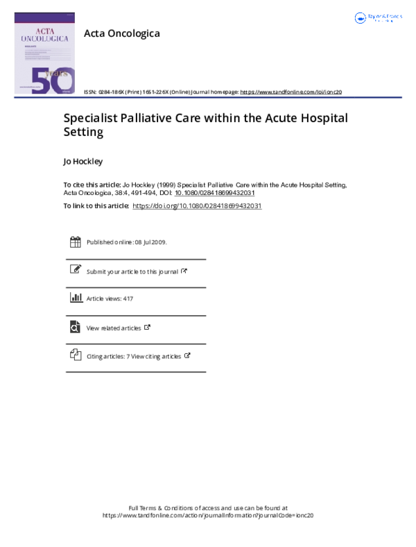 (PDF) Specialist Palliative Care within the Acute Hospital Setting