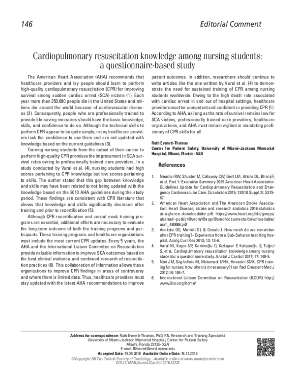 (PDF) Cardiopulmonary resuscitation knowledge among nursing students: a ...