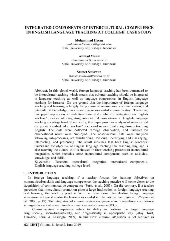 (PDF) Integrated Components of Intercultural Competence in English ...