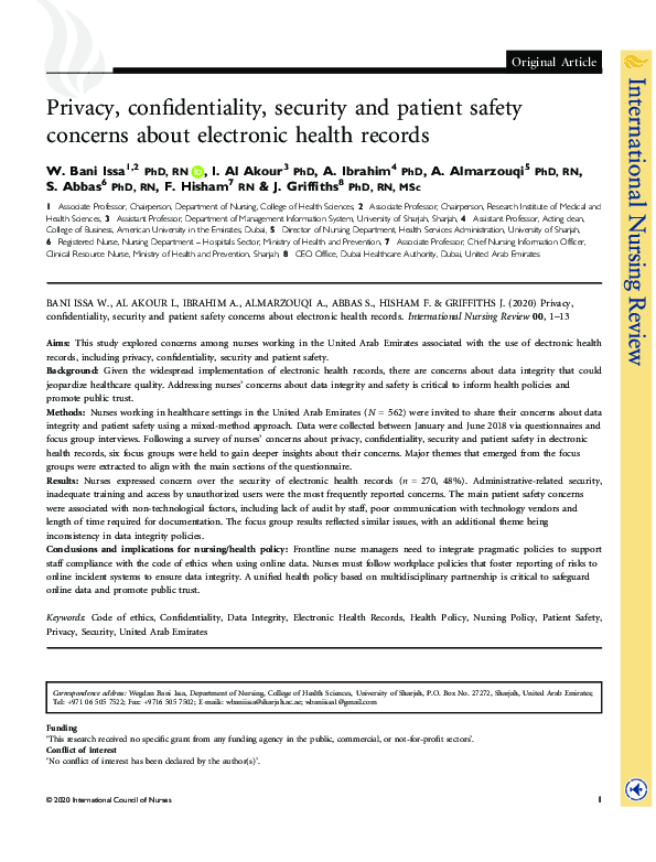(PDF) Privacy, confidentiality, security and patient safety concerns ...