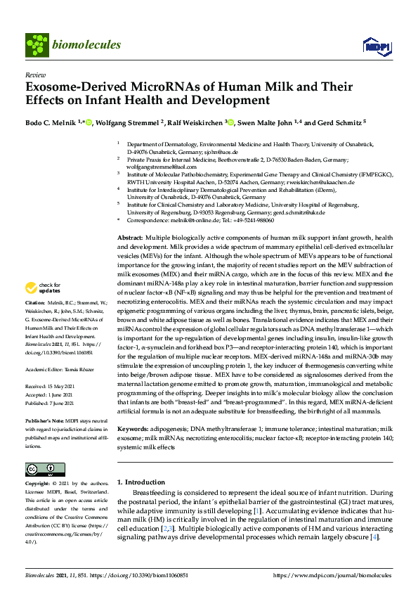 (PDF) Exosome-Derived MicroRNAs of Human Milk and Their Effects on ...