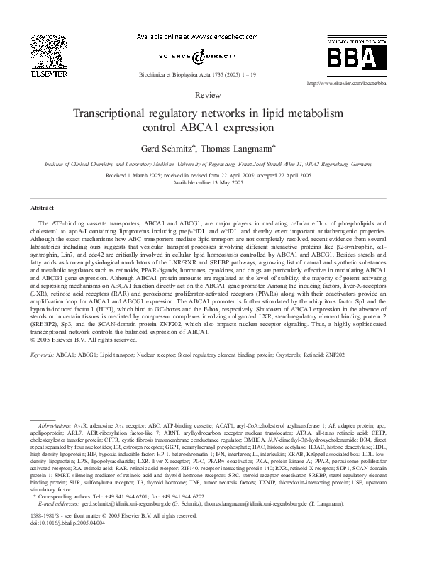 (PDF) Transcriptional regulatory networks in lipid metabolism control ...