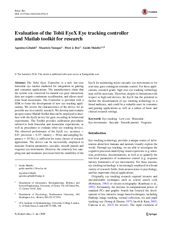 (PDF) Evaluation of the Tobii EyeX Eye tracking controller and Matlab ...