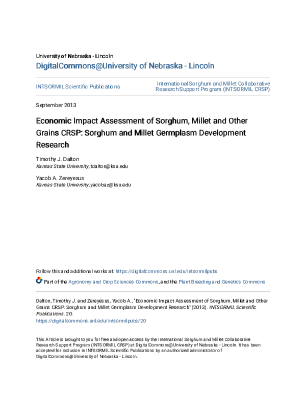 (PDF) Economic Impact Assessment of Millet and Other Grains