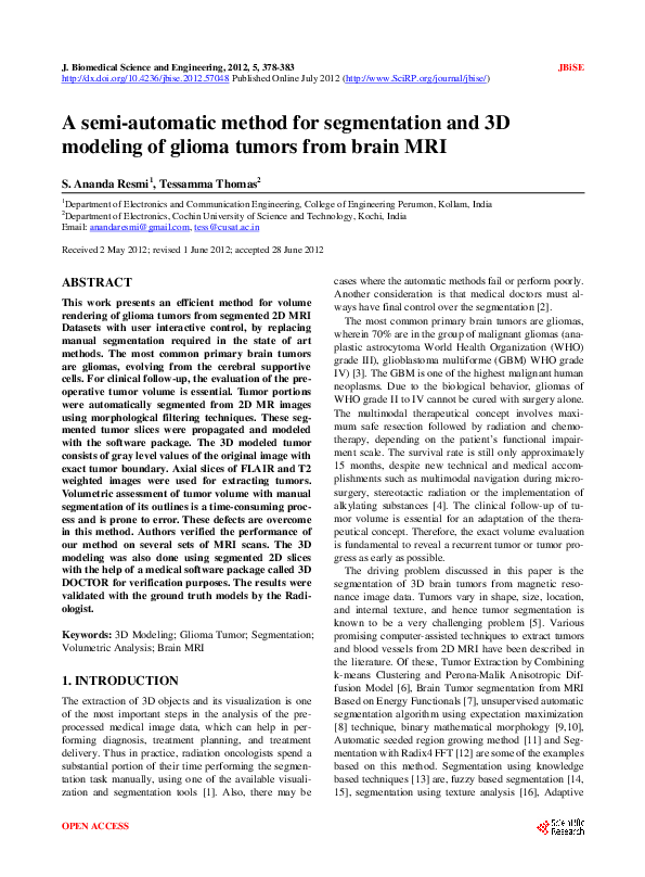(PDF) A Semi-automatic method for segmentation and 3D modeling of ...