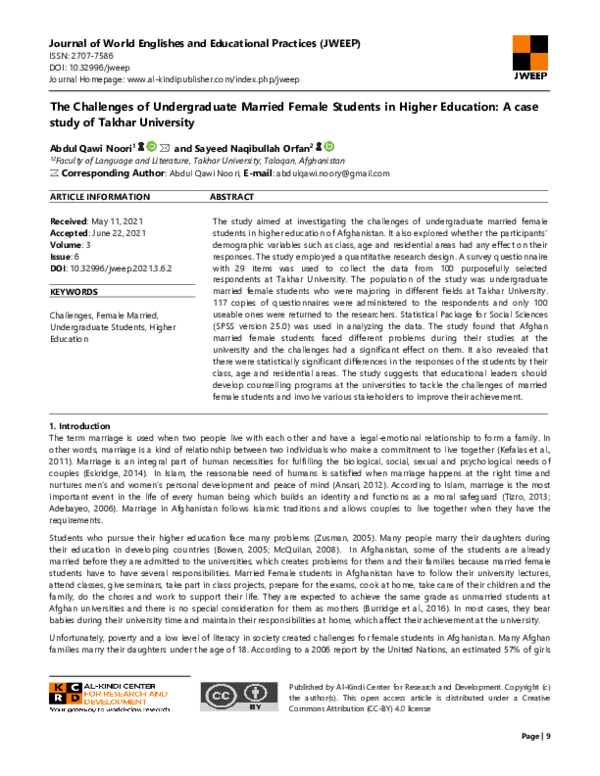 (PDF) The Challenges of Undergraduate Married Female Students in Higher ...