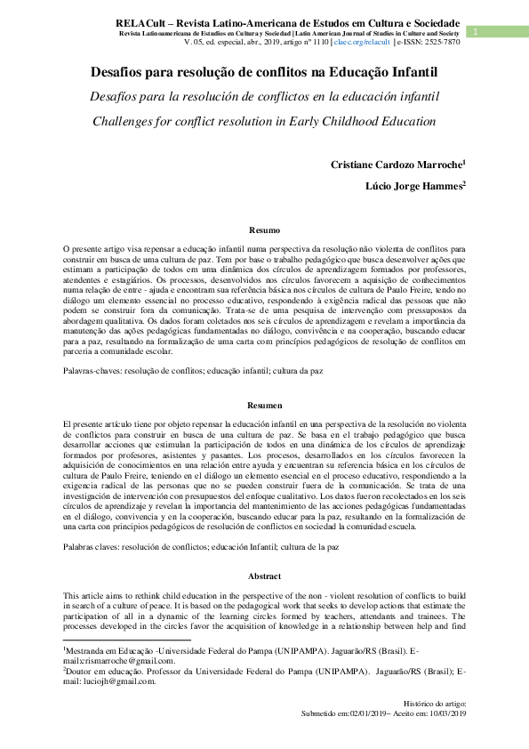 Desafios para resolução de conflitos na Educação Infantil