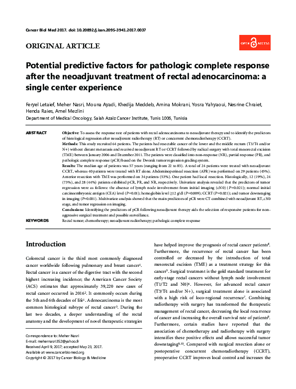 (PDF) Potential predictive factors for pathologic complete response ...