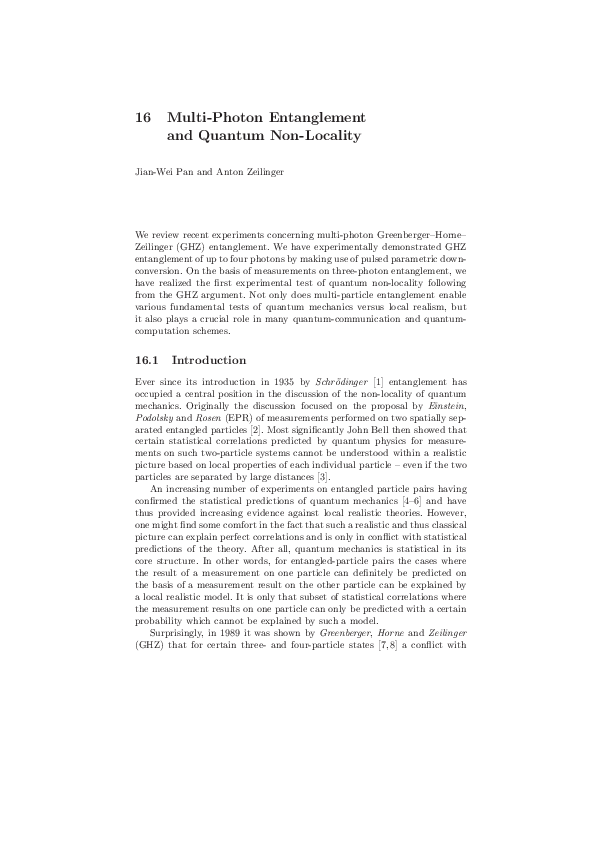 (PDF) Multi-Photon Entanglement and Quantum Non-Locality