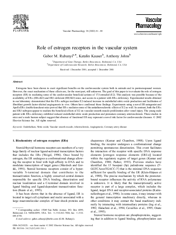 (PDF) Role of estrogen receptors in the vascular system