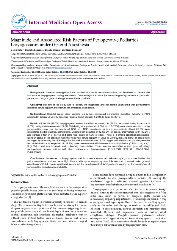 (PDF) Magnitude and Associated Risk Factors of Perioperative Pediatrics