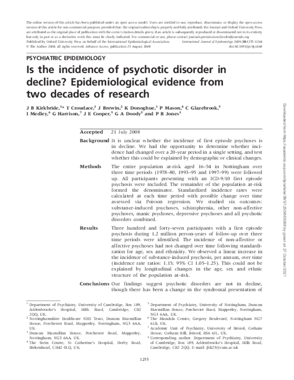 (PDF) Is the incidence of psychotic disorder in decline ...