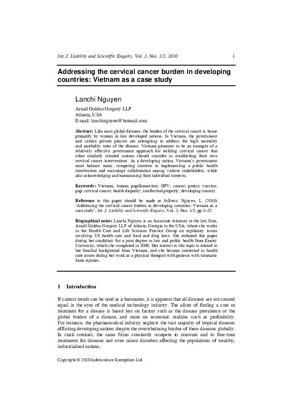 (PDF) Addressing the cervical cancer burden in developing countries ...