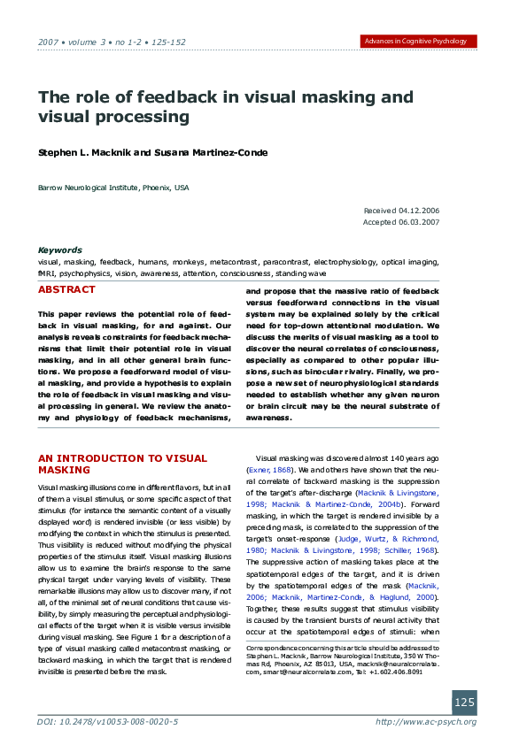 (PDF) The role of feedback in visual masking and visual processing