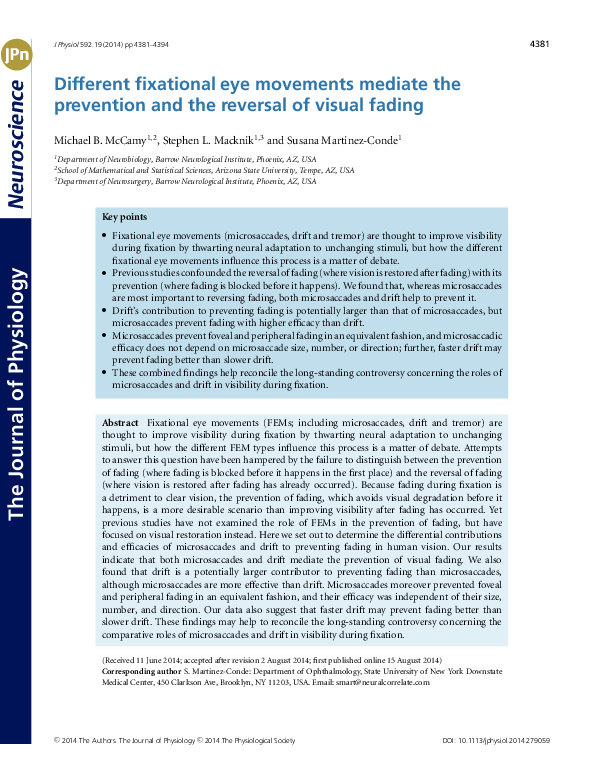 (PDF) Different fixational eye movements mediate the prevention and the ...