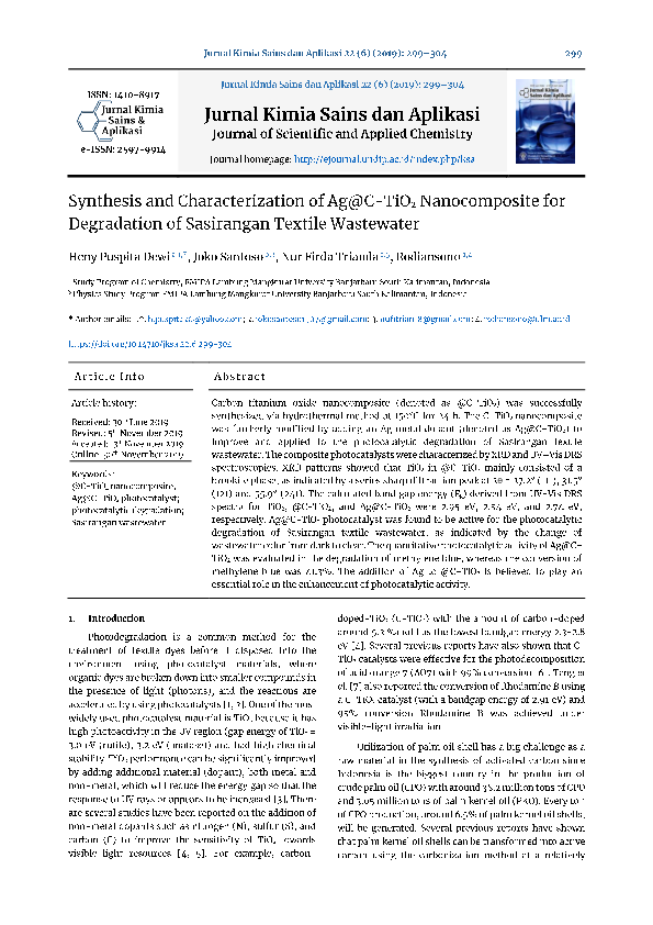 (PDF) Synthesis and Characterization of Ag@C-TiO2 Nanocomposite for ...