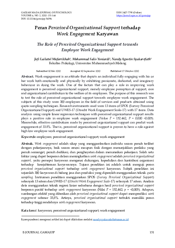 (PDF) Peran Perceived Organizational Support terhadap Work Engagement ...