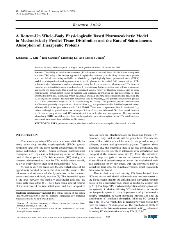 (PDF) A Bottom-Up Whole-Body Physiologically Based Pharmacokinetic ...