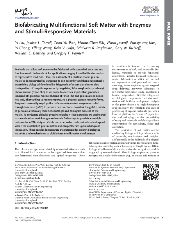 (PDF) Biofabricating Multifunctional Soft Matter with Enzymes and ...