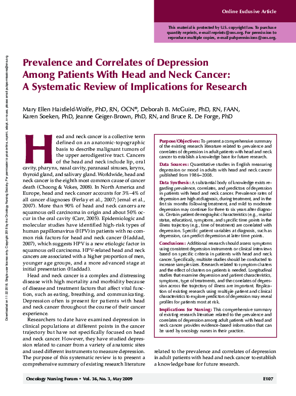 (PDF) Prevalence and correlates of depression among patients with head ...