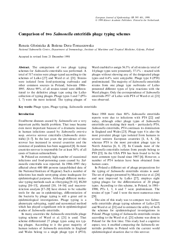 (PDF) Comparison of two Salmonella enteritidis phage typing schemes