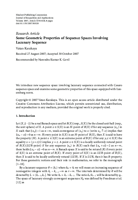 (PDF) Some geometric properties of sequence spaces involving lacunary ...