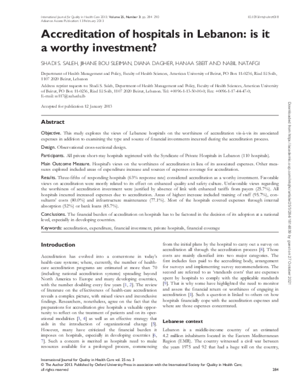 (PDF) Accreditation of hospitals in Lebanon is it a worthy investment